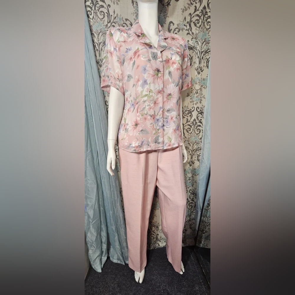 Alfred Dunner 2 Piece Pants Set Pink Floral 14